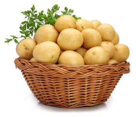 Potatoes in basket on white background