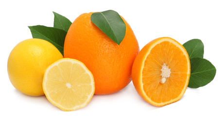 Grapefruit, orange and lemon isolated on white