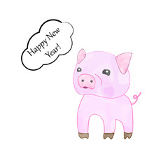 cute pink watercolor pig