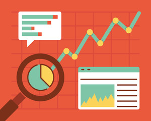 Flat vector illustration of stock market analytics data and information - Market review