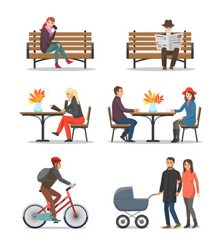 Autumn Activities Fall and People Outdoor Vector