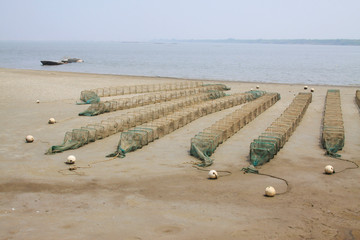 falling nets at the seaside