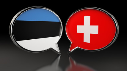 Fototapeta premium Estonia and Switzerland flags with Speech Bubbles. 3D illustration
