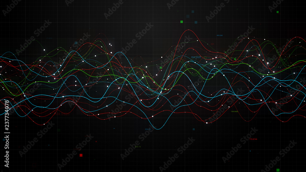 Poster 3d render abstract graph with grid and particles. perfect for finance, statistic presentations. seve