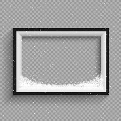 snowfalls on black and white frame