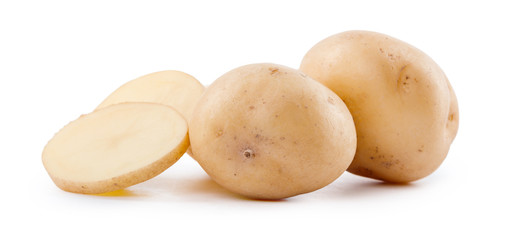 raw yellow potato isolated on white background