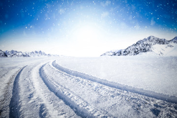 Winter road of free space and snow decoration. 