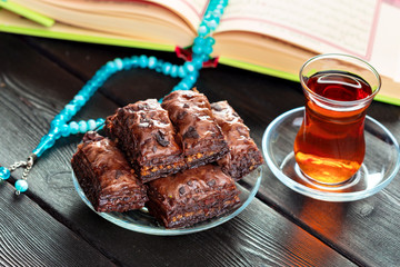 Traditional Baklava on Wooden Table