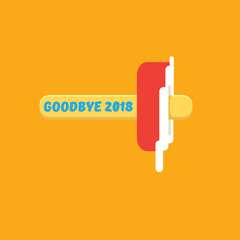 vector goodbye 2018 year concept illustration with melt ice cream isolated on orange. End of the year background or poster