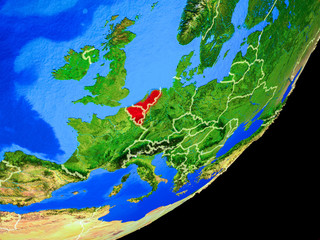 Benelux Union on planet Earth with country borders and highly detailed planet surface.