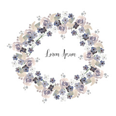 Beautiful watercolor wedding wreath with delicate  leaves and flowers. Illustration
