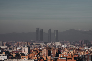 Madrid skyline from the air with pollution