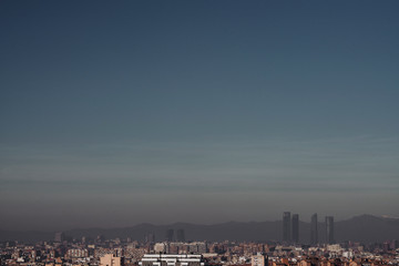Madrid skyline from the air with pollution