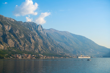 Beautiful nature landscape with sea and mountain view at bay Kotor in Montenegro