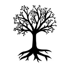 Silhouette of a vector tree with roots