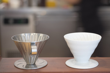 Two cup prepare for drip coffee in the coffee shop.