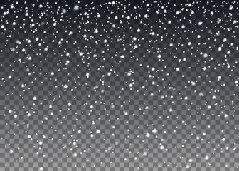 Realistic falling snowflakes. Isolated on transparent background. Vector illustration,