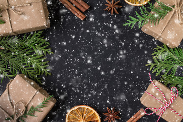 Christmas or new year festive card. Winter holiday composition.