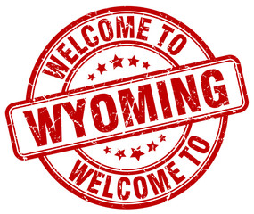welcome to Wyoming red round vintage stamp