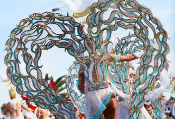 Carnival groups and costumed characters, parade through the streets of the city