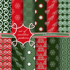 Set of seamless Christmas illustrations. Abstract vector paper with Christmas symbols and elements of Christmas design