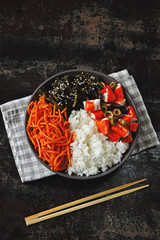 Keto poke bowl with crab meat. Keto lunch idea. Japanese salad with crab meat.