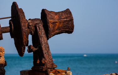 Rusty winch at Le Rocchette, Grosseto Tuscany Italy