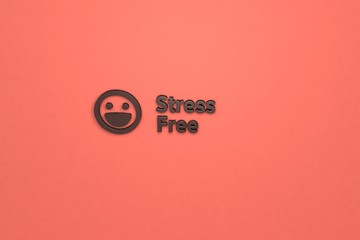 3D illustration of Stress Free, brown color and brown text with red background.