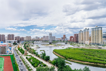 Fototapeta premium Overview of Hailaer Hasar Bridge in Hulunbeir, Inner Mongolia
