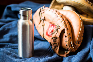 Insulated Stainless Bottle with baseball and glove