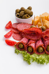 delicious sliced salami on a white background