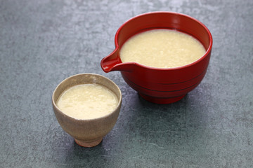 homemade Amazake, Japanese traditional sweet drink made from rice koji.
