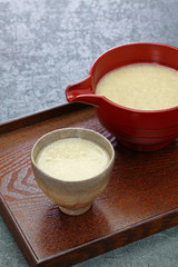 homemade Amazake, Japanese traditional sweet drink made from rice koji.