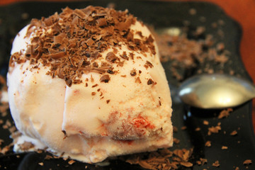 Chocolate Ice Cream And Hardered Chocolate Over