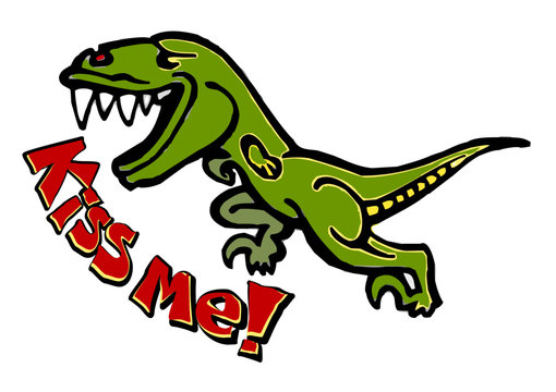 dinosaur velociraptor runs and scream kiss me
