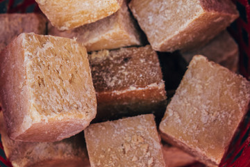 Homemade Soap Bars with Red Tablecloth