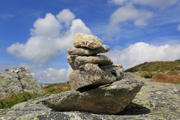 Balanced stones in mountains