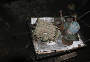 Fototapeta premium Heavy truck engine. a large motor assembled for a powerful heavy truck, after overhaul.