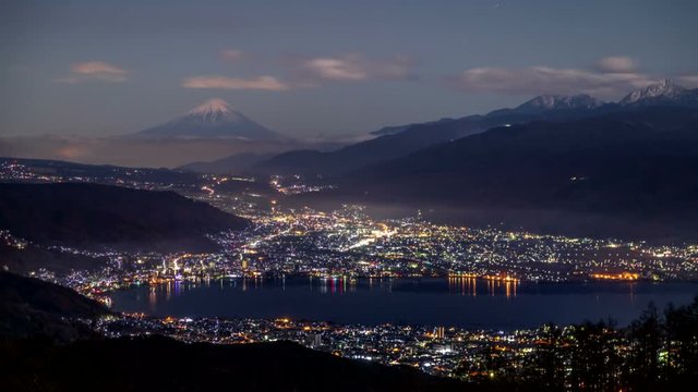 高ボッチ高原から月光に照らされた富士山と星空Timelapse-DF固定版