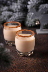 Traditional Christmas winter drink eggnog in glasses