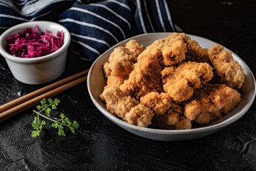 Delicious crispy fried chicken breast strips.