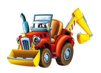 Obraz na płótnie Canvas Cartoon happy and funny farm tractor excavator - on white background - illustration for the children