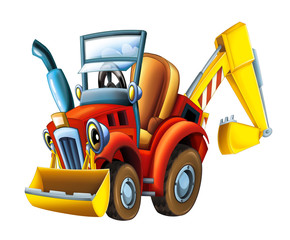 Naklejka premium Cartoon happy and funny farm tractor excavator - on white background - illustration for the childrenCartoon happy and funny farm tractor excavator - on white background - illustration for the children