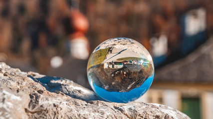 Crystal ball alpine landscape shot at Schoenau-Bavaria-Germany