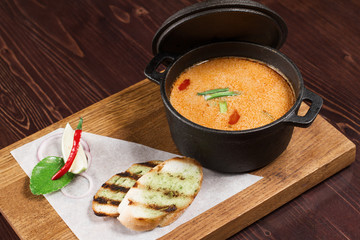 Japanese soup with croutons for the menu bar, restaurant