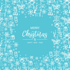Merry Christmas and Happy New Year. Hand Drawn. Vector illustration.