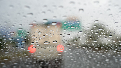 water drop rain on road blur background