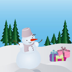 Snowman in the winter forest
