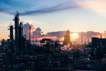  industry factory zone,petrochemical plant area with beautify sky at sunset.