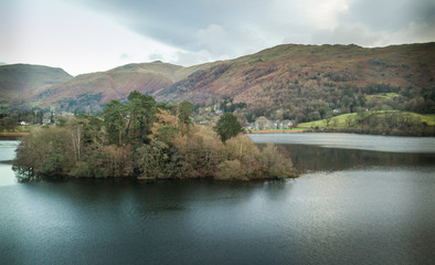 Fototapeta premium Lake District, UK- Aerial views of Grasmere